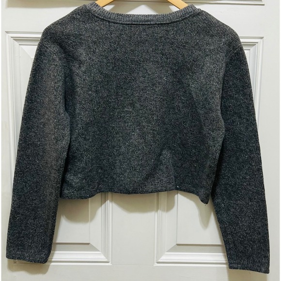 ZARA Women‎ Charcoal Ribbed Knit Cropped Sweater Long Sleeve Crew Neck Size M - Picture 3 of 3